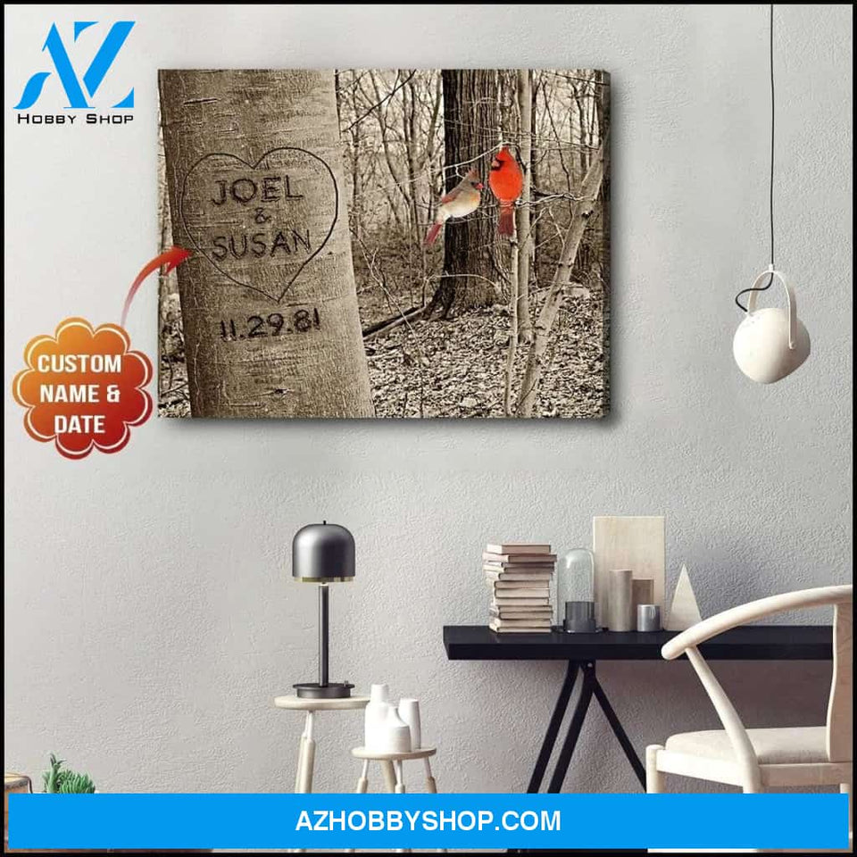 Personalized Tree And Cardinal Love Couple Name Wall Art Canvas