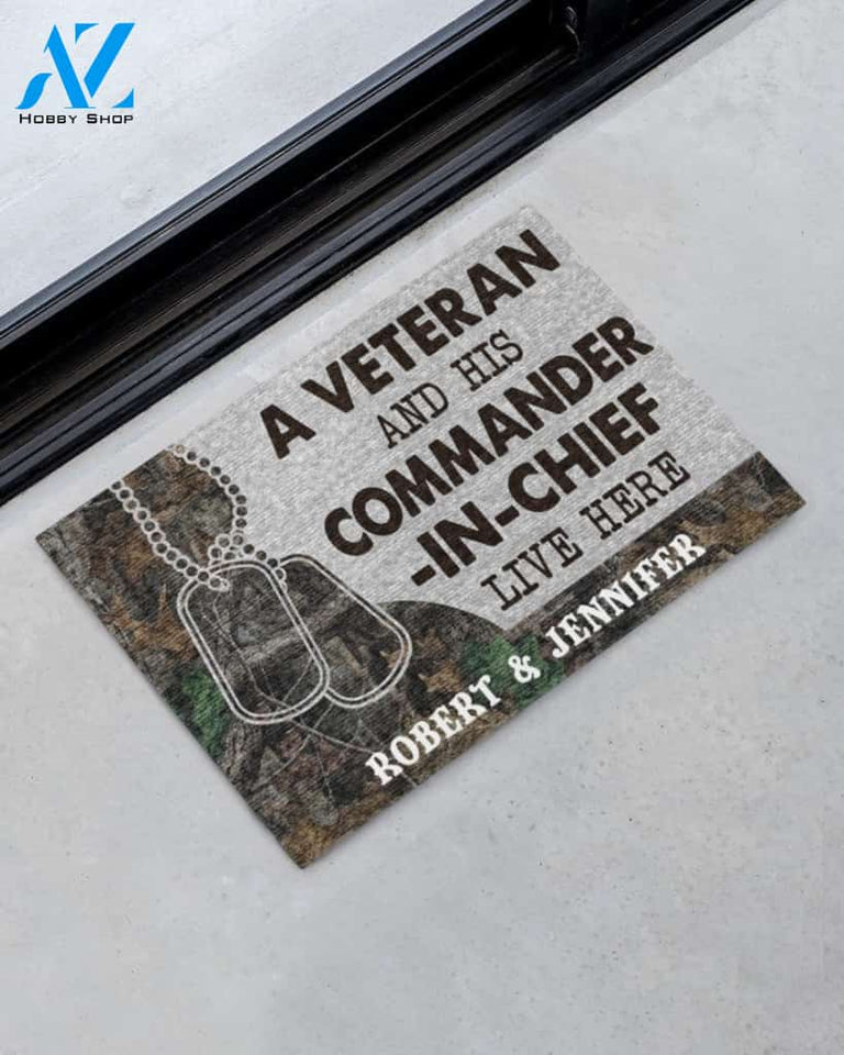 Personalized Veteran Camo Couple Live Here Doormat