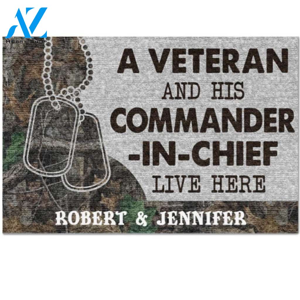 Personalized Veteran Camo Couple Live Here Doormat