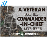 Personalized Veteran Camo Couple Live Here Doormat