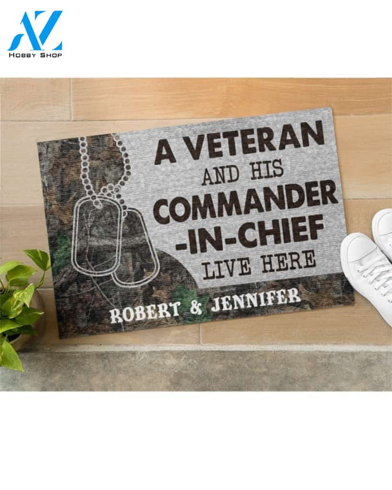 Personalized Veteran Camo Couple Live Here Doormat