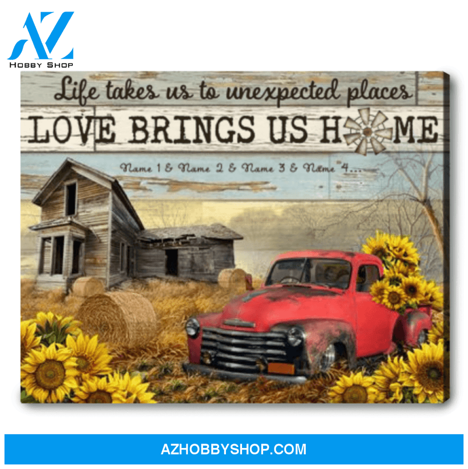 Personalized Wall Art With Names Truck and Old Barn Canvas Print For Rustic Home Decor
