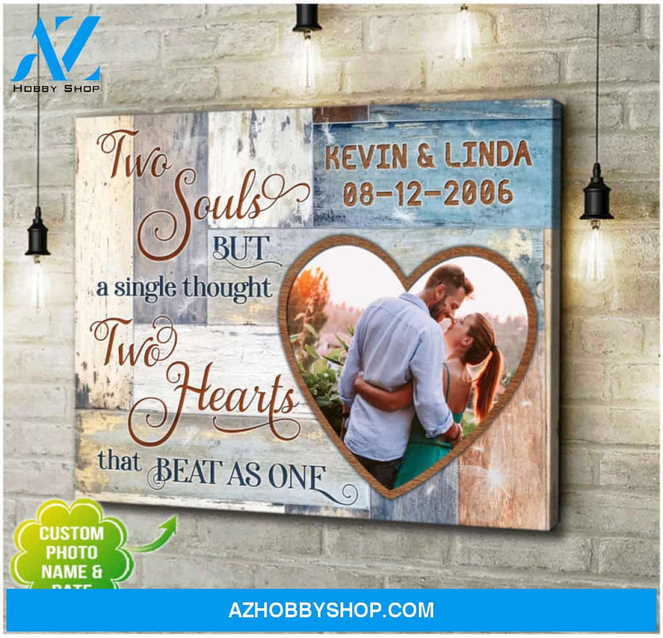 Personalized Wedding Anniversary Gift Each Year Photo Gift For Him Two Souls Two Hearts Canvas Wall Art