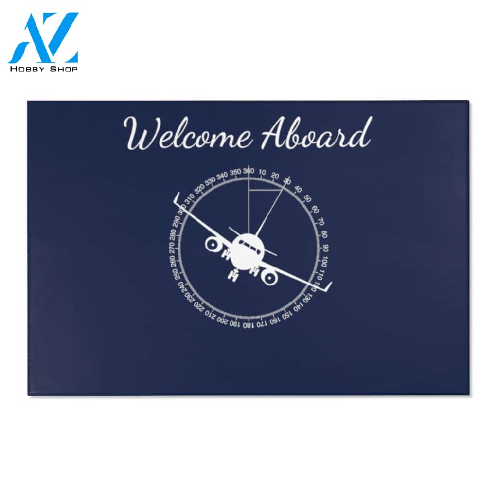 Personalized Welcome Aboard Airplane Blue Vehicle Doormat Indoor And Outdoor Mat Entrance Rug Sweet Home Decor Housewarming Gift Gift for Friend Family Birthday New Home