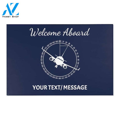 Personalized Welcome Aboard Airplane Blue Vehicle Doormat Indoor And Outdoor Mat Entrance Rug Sweet Home Decor Housewarming Gift Gift for Friend Family Birthday New Home