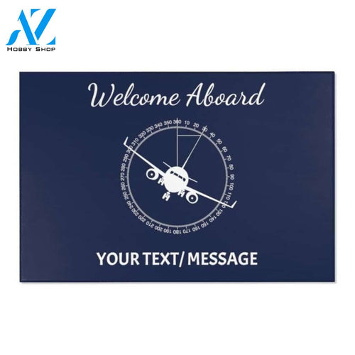 Personalized Welcome Aboard Airplane Blue Vehicle Doormat Indoor And Outdoor Mat Entrance Rug Sweet Home Decor Housewarming Gift Gift for Friend Family Birthday New Home