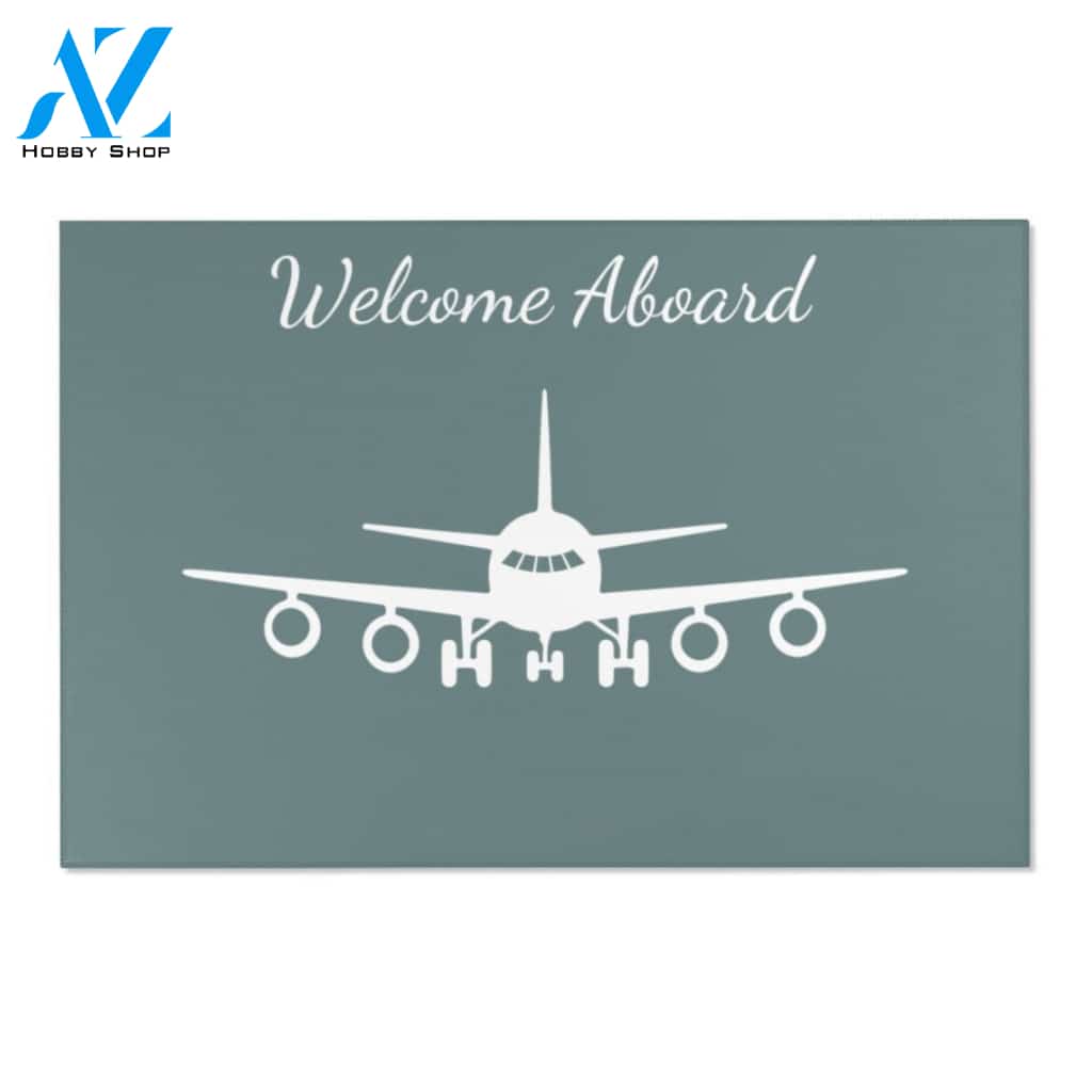 Personalized Welcome Aboard Airplane Light Green Vehicle Doormat Indoor And Outdoor Mat Entrance Rug Sweet Home Decor Housewarming Gift Gift for Friend Family Birthday New Home