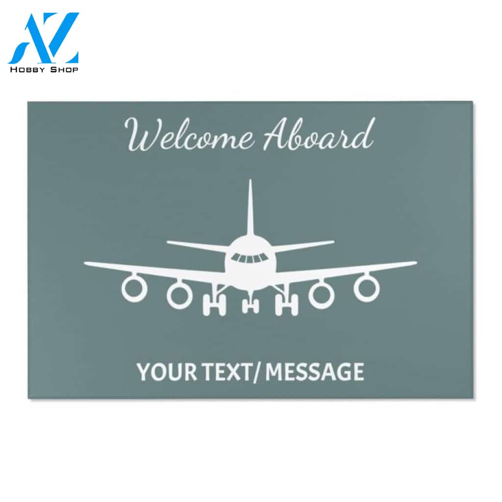 Personalized Welcome Aboard Airplane Light Green Vehicle Doormat Indoor And Outdoor Mat Entrance Rug Sweet Home Decor Housewarming Gift Gift for Friend Family Birthday New Home