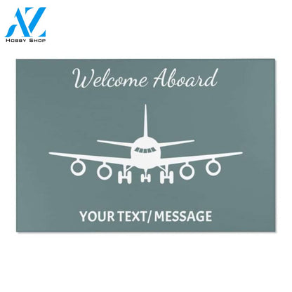 Personalized Welcome Aboard Airplane Light Green Vehicle Doormat Indoor And Outdoor Mat Entrance Rug Sweet Home Decor Housewarming Gift Gift for Friend Family Birthday New Home