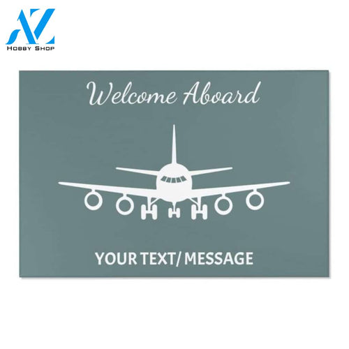 Personalized Welcome Aboard Airplane Light Green Vehicle Doormat Indoor And Outdoor Mat Entrance Rug Sweet Home Decor Housewarming Gift Gift for Friend Family Birthday New Home