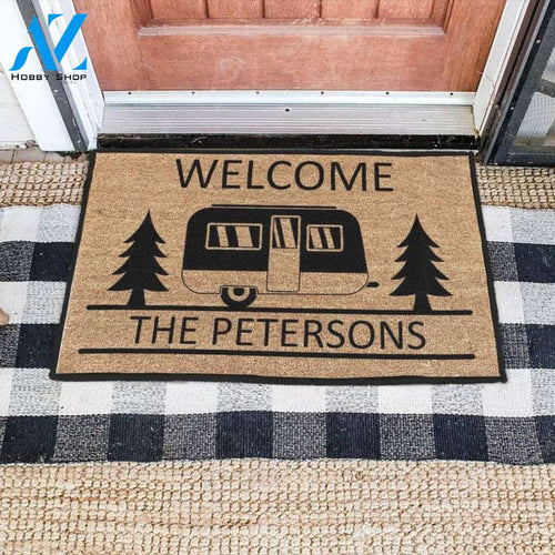 Personalized Welcome Camping doormat, Camper doormat decor, Happy Camper doormat, Personalized mat, Welcome campsite mat, Housewarming gift