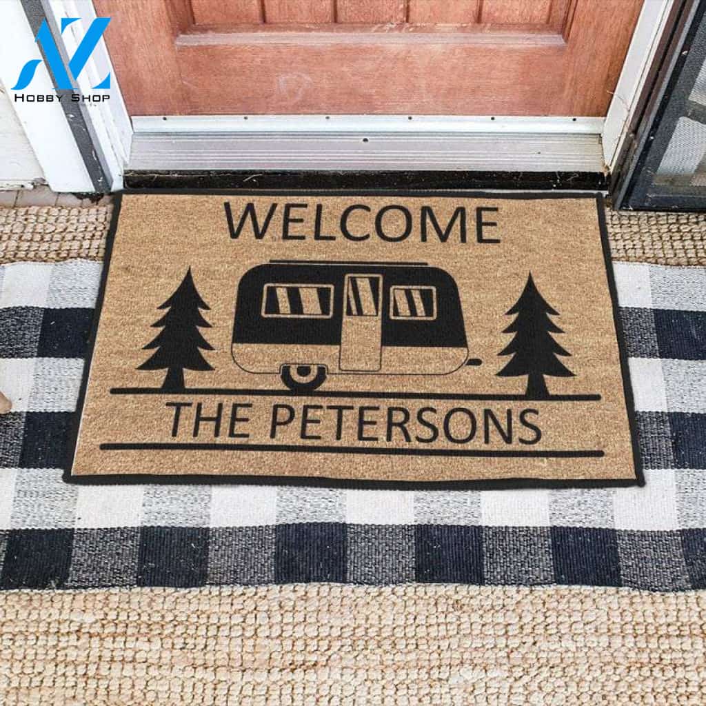 Personalized Welcome Camping doormat, Camper doormat decor, Happy Camper doormat, Personalized mat, Welcome campsite mat, Housewarming gift