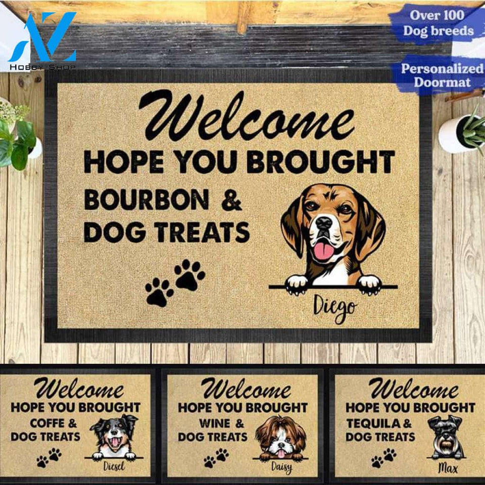 Gosszy - Personalized Welcome Hope you brought dog treats Pawprints Doormat, Dog mat custom, Pawprints Doormat, dog doormat, dog gift, dog mat, custom dog - Dog mat custom