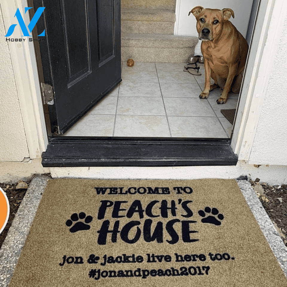 Personalized Welcome Mat to "Dog's" House Pawprints Doormat - Dog mat custom Doormat 23.6" x 15.7" | Welcome Mat | House Warming Gift