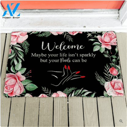 Personalized Welcome Nails Salon Floral Indoor And Outdoor Doormat Warm House Gift Welcome Mat Birthday Gift For Friend Family