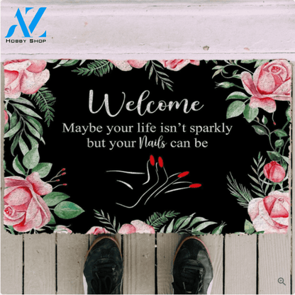 Personalized Welcome Nails Salon Floral Indoor And Outdoor Doormat Warm House Gift Welcome Mat Birthday Gift For Friend Family
