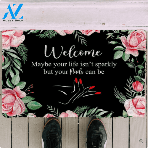 Personalized Welcome Nails Salon Floral Indoor And Outdoor Doormat Warm House Gift Welcome Mat Birthday Gift For Friend Family