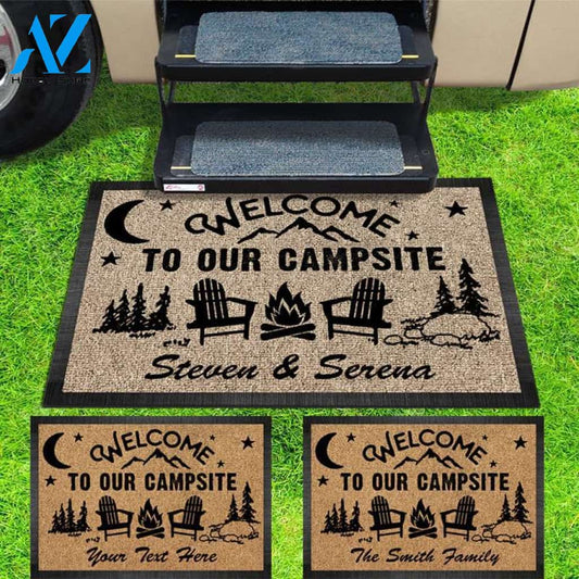 Personalized Welcome Our campsite doormat - outdoor mat - RV Camper -Tractor - Motor Home Doormat, Happy camper mat, doormat camping