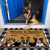 Gosszy - Personalized Welcome To Awoofica Dog Doormat With Anti-slip Rubber, Dog Breeds & Text Can Change, Funny Welcome Doormat, Non-Woven Fabric Doormat