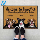 Personalized Welcome To Awoofica Dog Doormat With Anti-slip Rubber, Dog Breeds & Text Can Change, Funny Welcome Doormat, Non-Woven Fabric Doormat