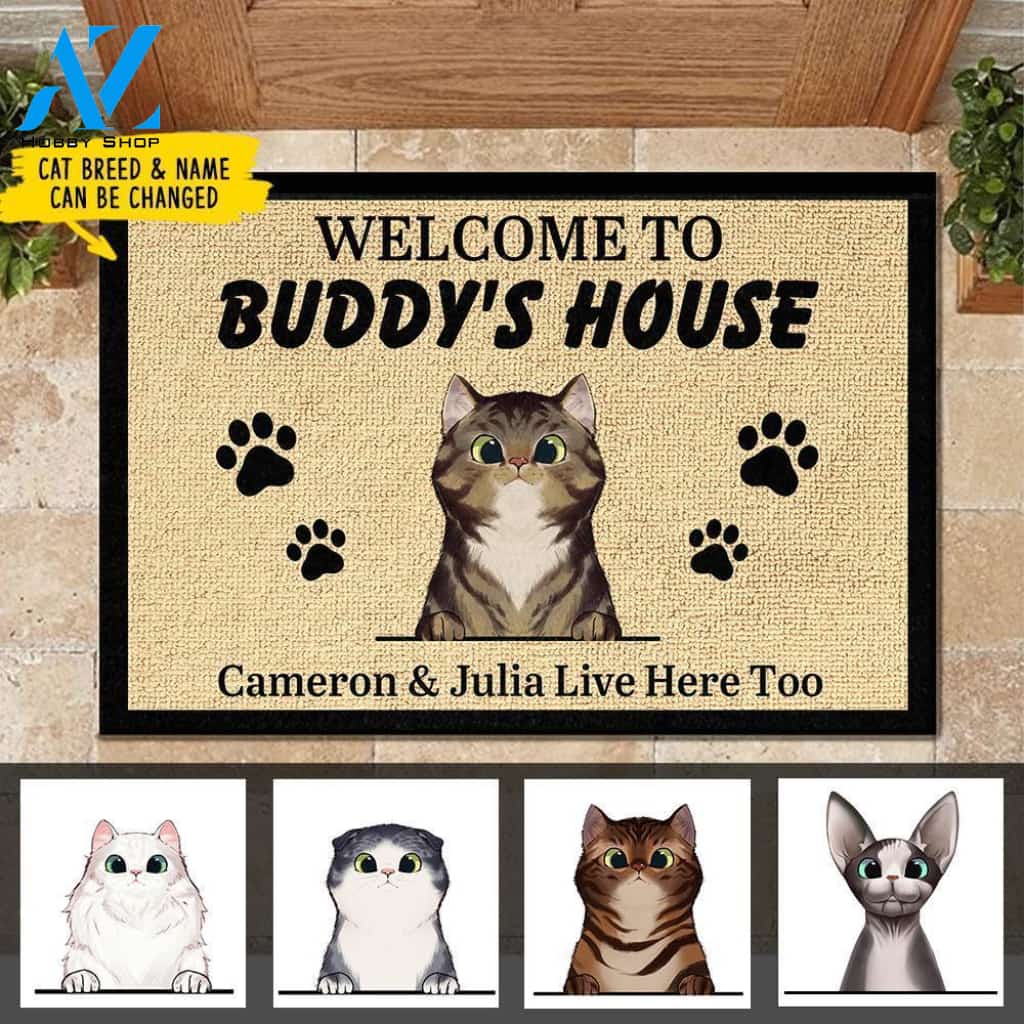 Personalized Welcome to Cat's House - Personalized Doormat (WT) | Welcome Mat | House Warming Gift