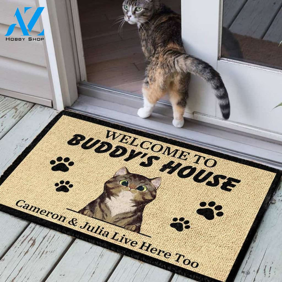 Personalized Welcome to Cat's House - Personalized Doormat (WT) | Welcome Mat | House Warming Gift