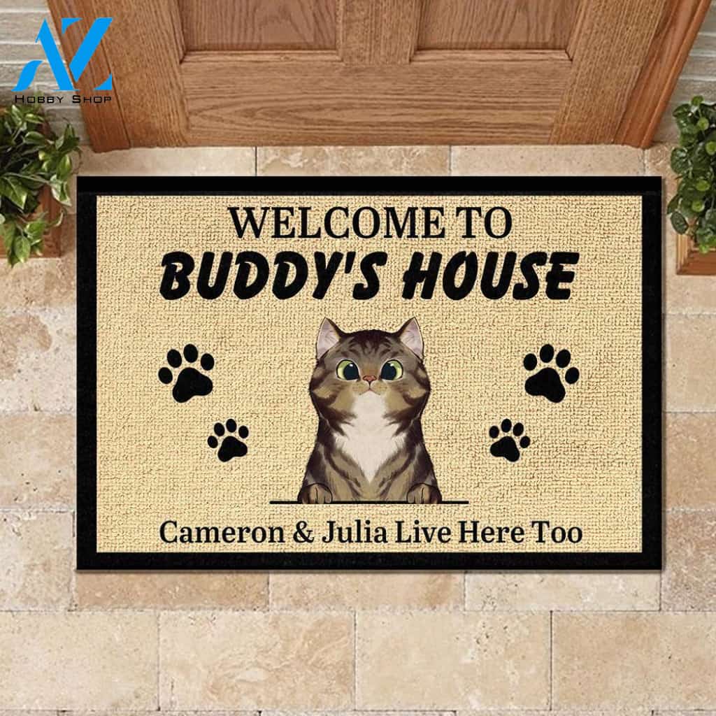 Personalized Welcome to Cat's House - Personalized Doormat (WT) | Welcome Mat | House Warming Gift