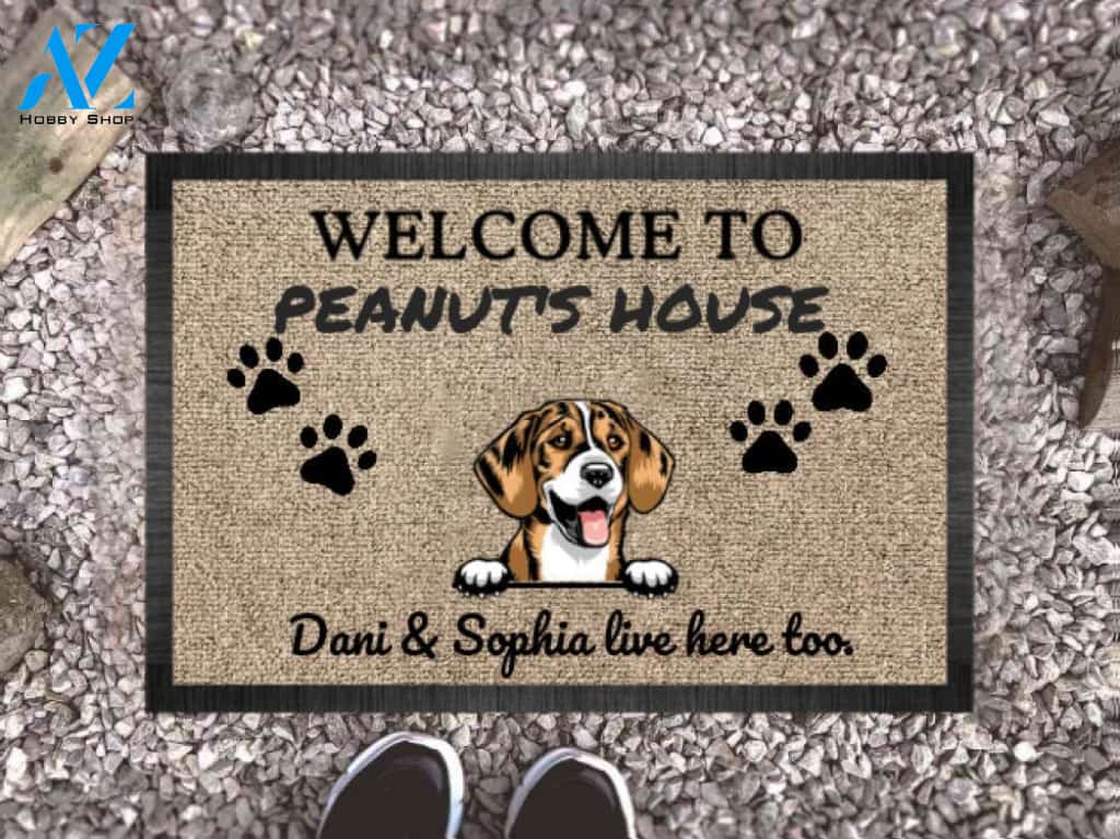 Personalized Welcome to Dog House Doormat, Housewarming Gift, Cartoon Dog Printing, Dog Lovers, Home decor, Doormat Design Ideas | Welcome Mat | House Warming Gift