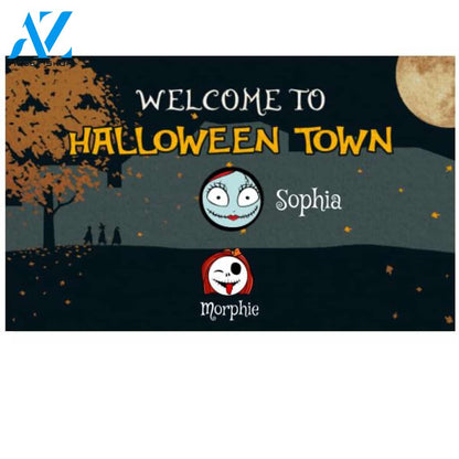 Personalized Welcome to Halloween Town Kids Doormat, Custom Up To 6 Kids