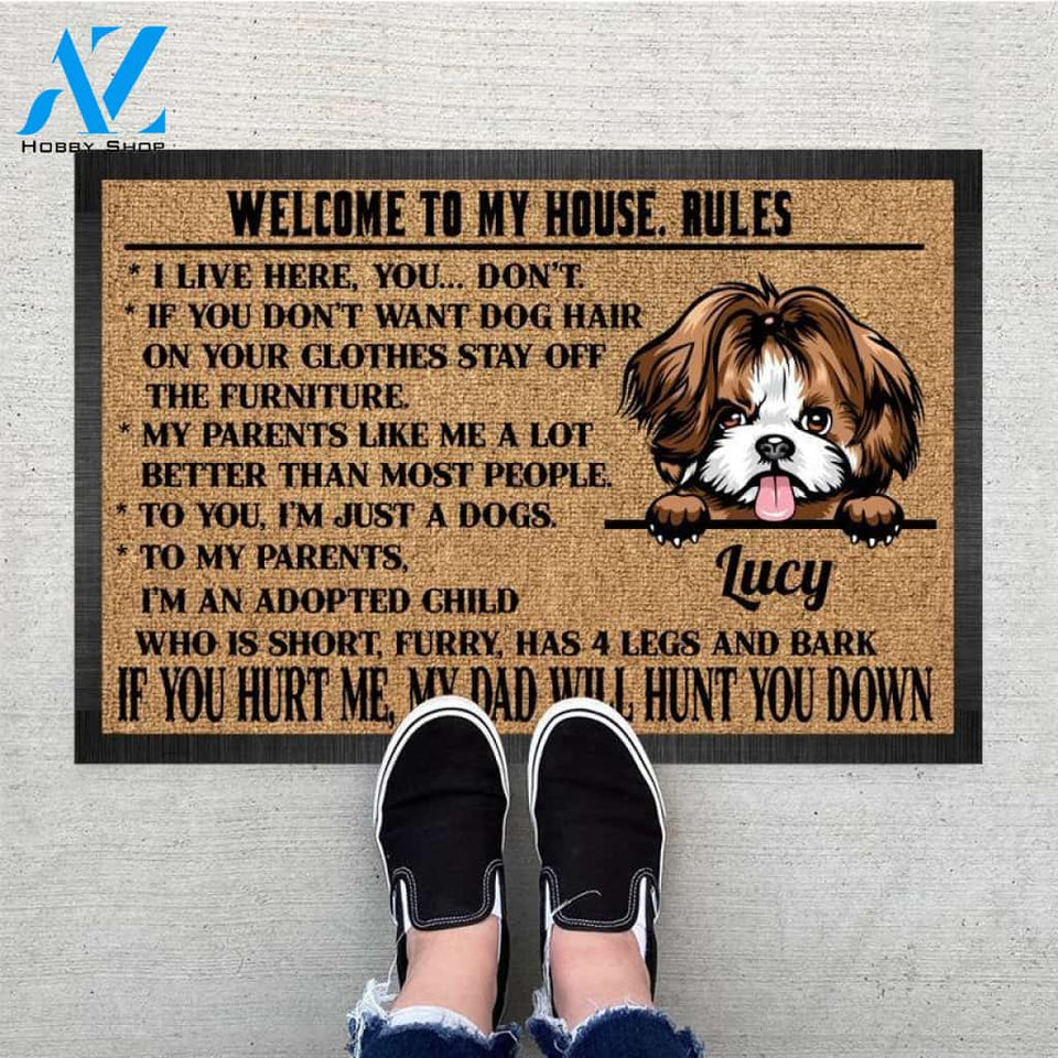 Personalized Welcome to my house rules Dog Doormat, Dog mat custom, Pawprints Doormat, dog doormat, dog gift, dog mat, custom dog - Dog mat custom
