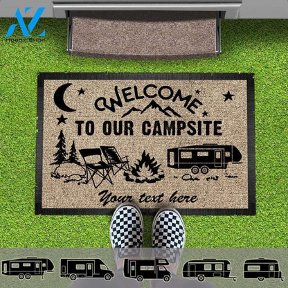 Personalized Welcome To Our Campsite Camping Doormat, Outdoor mat, Gift Idea RVs Camper Tractor Motorhome, Camping Tools