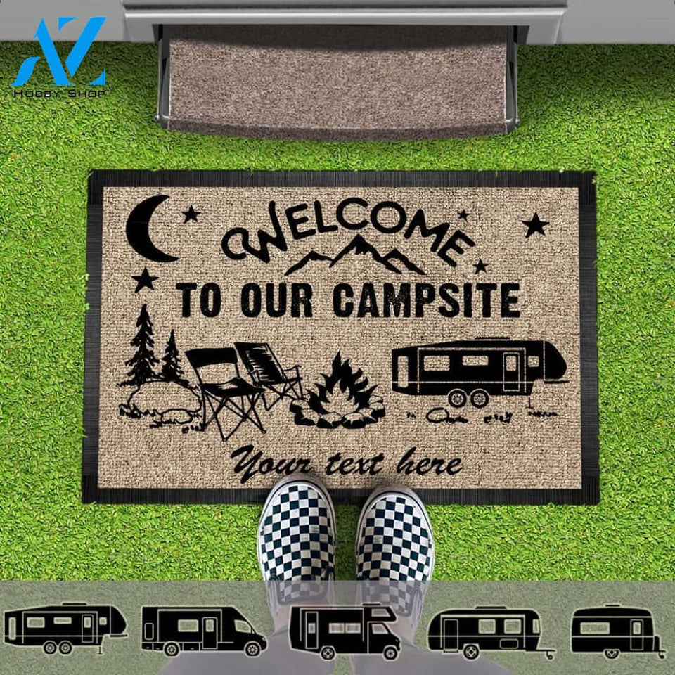 Personalized Welcome To Our Campsite Camping Doormat, Outdoor mat, Gift Idea RVs Camper Tractor Motorhome, Camping Tools
