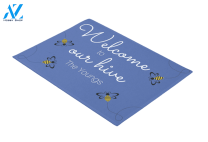 Personalized Welcome to Our Hive Bee in Blue Background Insect Doormat Indoor and Outdoor Doormat Entrance Rug Sweet Home Decor Housewarming Gift Gift for Bee Lovers Insect Lovers Gift Idea