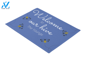 Personalized Welcome to Our Hive Bee in Blue Background Insect Doormat Indoor and Outdoor Doormat Entrance Rug Sweet Home Decor Housewarming Gift Gift for Bee Lovers Insect Lovers Gift Idea