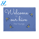 Personalized Welcome to Our Hive Bee in Blue Background Insect Doormat Indoor and Outdoor Doormat Entrance Rug Sweet Home Decor Housewarming Gift Gift for Bee Lovers Insect Lovers Gift Idea