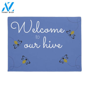 Personalized Welcome to Our Hive Bee in Blue Background Insect Doormat Indoor and Outdoor Doormat Entrance Rug Sweet Home Decor Housewarming Gift Gift for Bee Lovers Insect Lovers Gift Idea