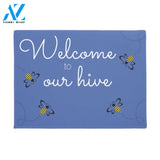 Personalized Welcome to Our Hive Bee in Blue Background Insect Doormat Indoor and Outdoor Doormat Entrance Rug Sweet Home Decor Housewarming Gift Gift for Bee Lovers Insect Lovers Gift Idea