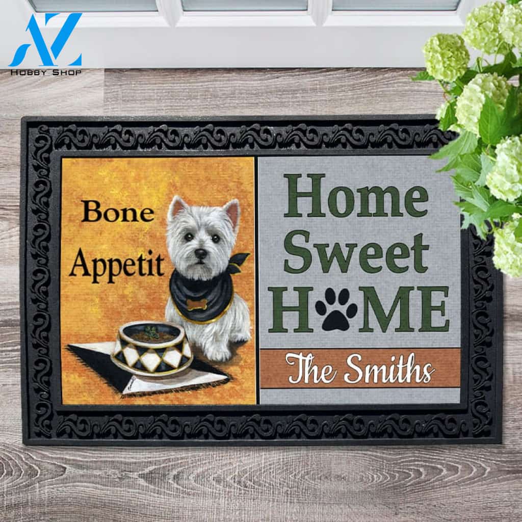 Personalized West Highland Terrier Bone Appetit Doormat - 18" x 30"