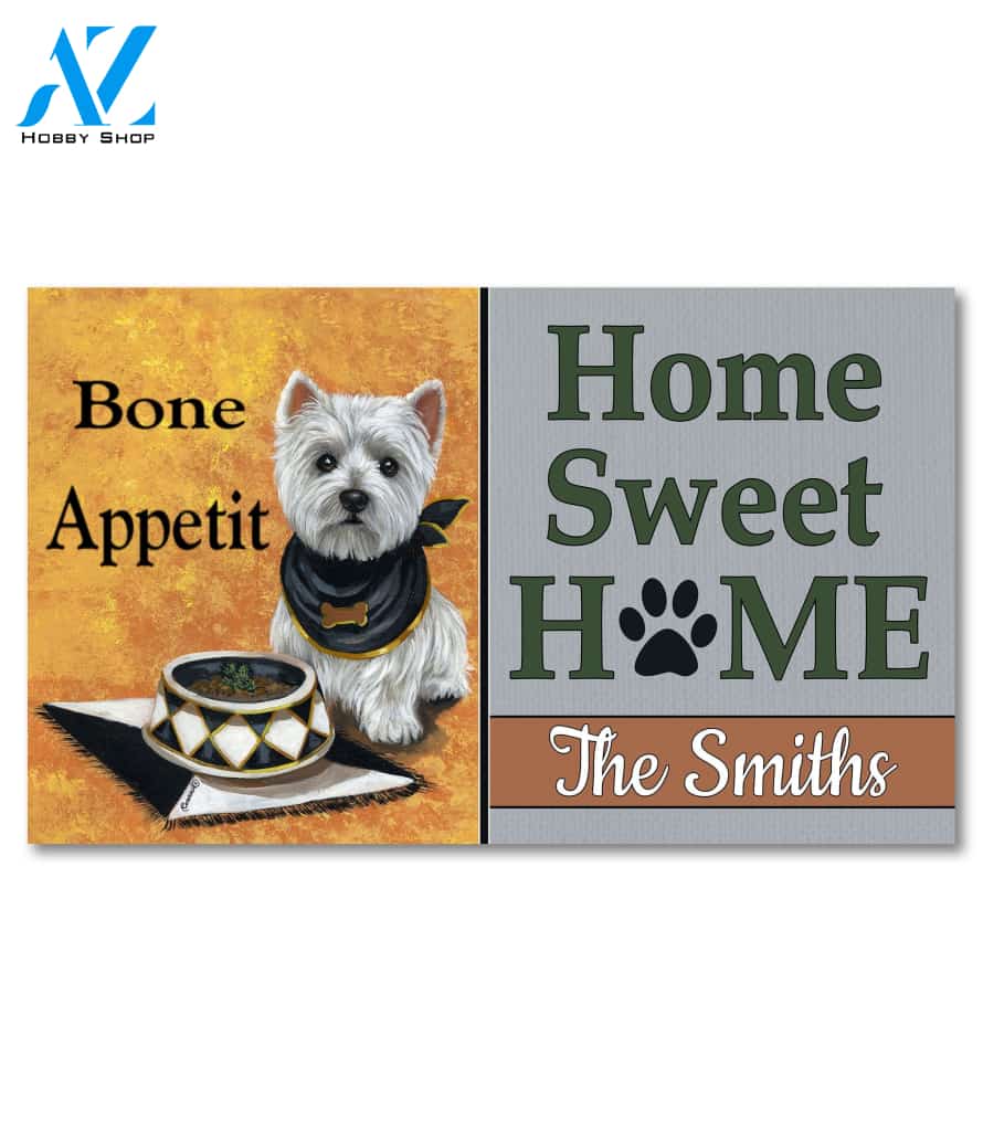 Personalized West Highland Terrier Bone Appetit Doormat - 18" x 30"