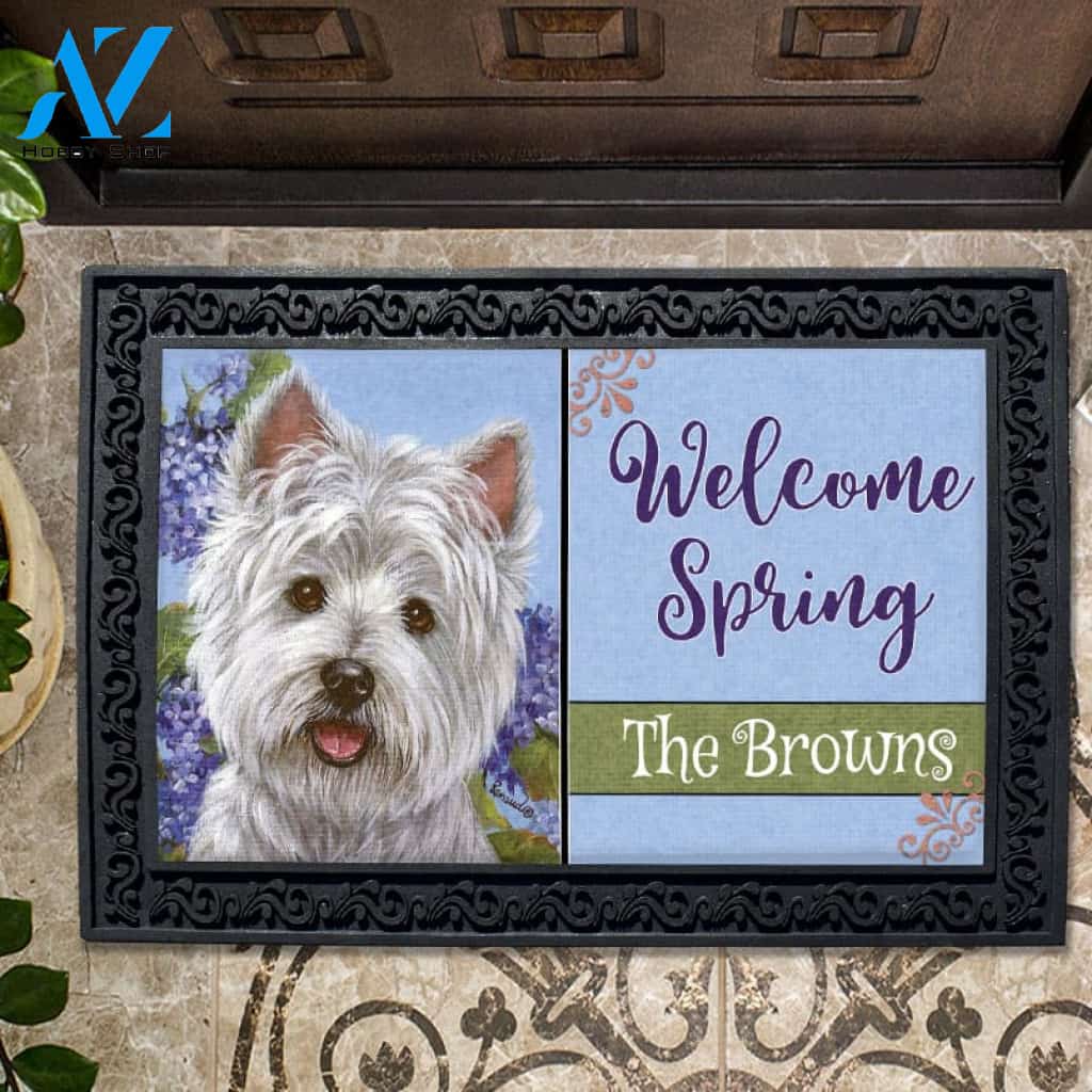 Personalized West Highland Terrier Hydrangeas Doormat - 18" x 30"