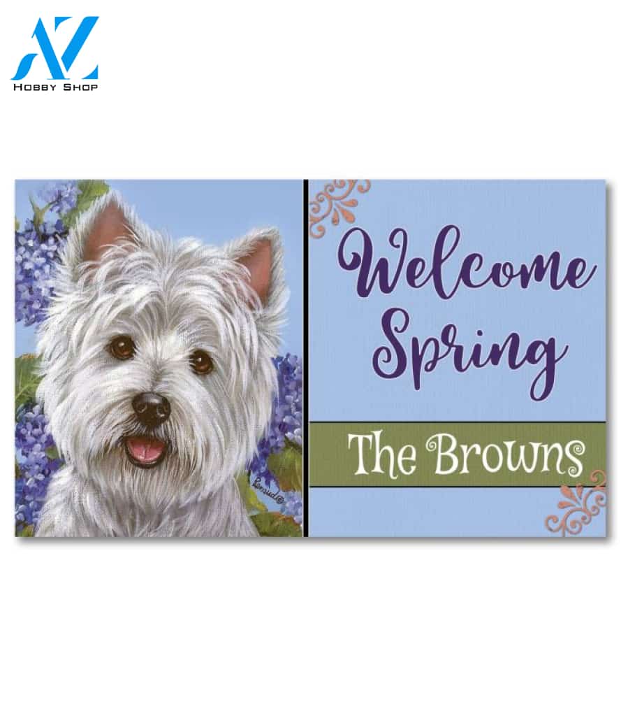 Personalized West Highland Terrier Hydrangeas Doormat - 18" x 30"