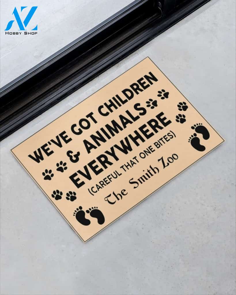 Personalized We've Got Children And Animals Everywhere Funny Doormat Gift For Friend Family Birthday Gift Home Decor Warm House Gift Welcome Mat