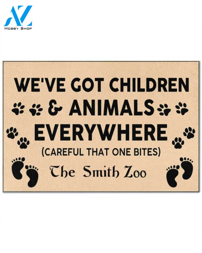 Personalized We've Got Children And Animals Everywhere Funny Doormat Gift For Friend Family Birthday Gift Home Decor Warm House Gift Welcome Mat