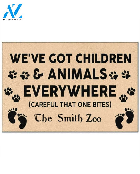 Personalized We've Got Children And Animals Everywhere Funny Doormat Gift For Friend Family Birthday Gift Home Decor Warm House Gift Welcome Mat