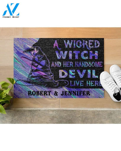 Personalized Wicked Witch Devil Live Here Funny Indoor And Outdoor Doormat Warm House Gift Welcome Mat Birthday Gift For Halloween