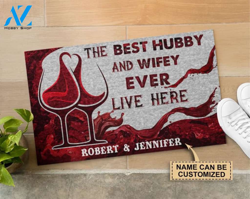 Personalized Wine Best Hubby Wifey Live Here Customized Doormat