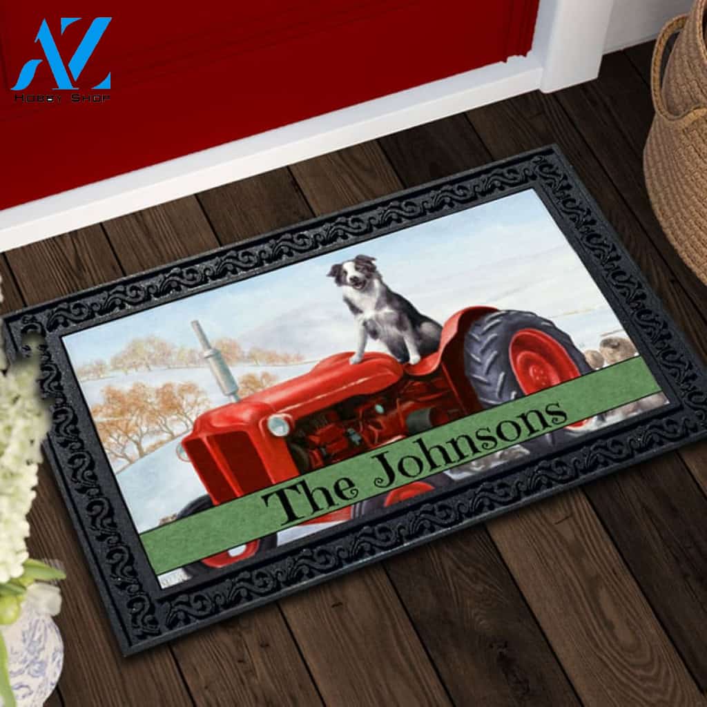 Personalized Winter Tractor and Collie Doormat - 18