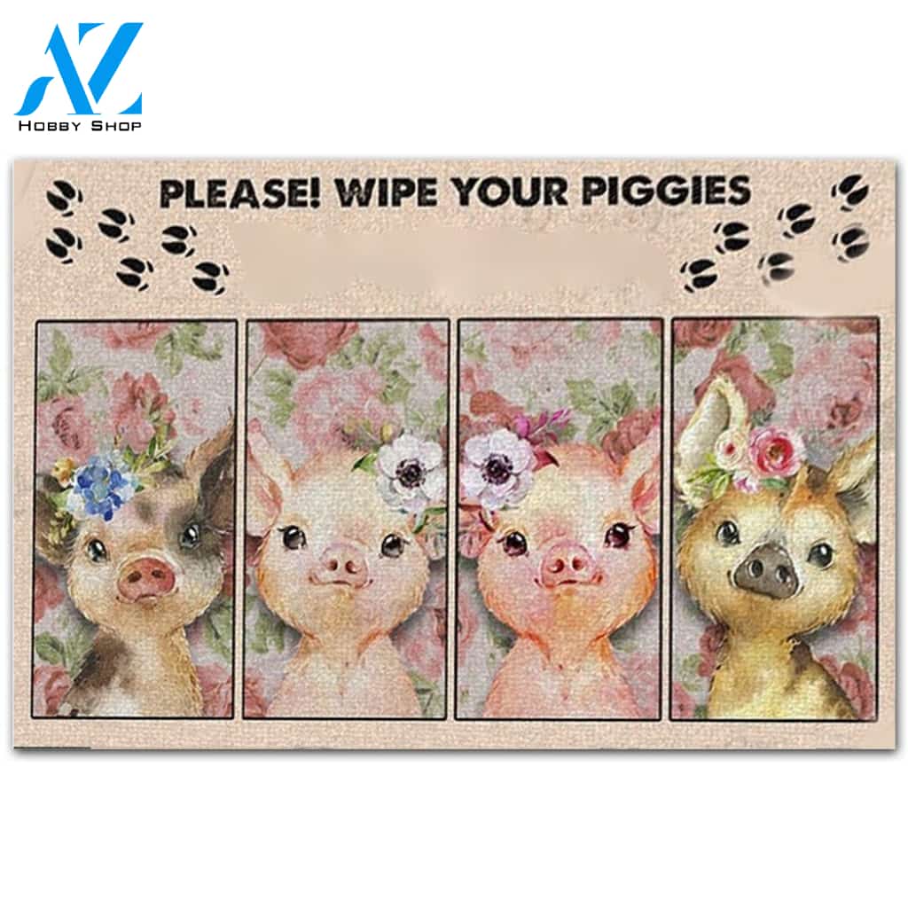 Personalized Wipe Your Piggies Baby Piggy Floral Animal Doormat Welcome Mat Farm Rug Farmer House Decor Housewarming Gift Gift for Famer Friend for Pig Lover Farm Animal Lovers