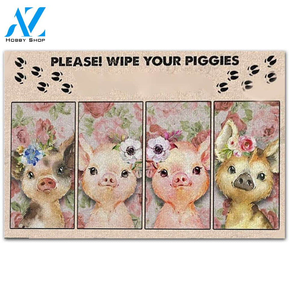 Personalized Wipe Your Piggies Baby Piggy Floral Animal Doormat Welcome Mat Farm Rug Farmer House Decor Housewarming Gift Gift for Famer Friend for Pig Lover Farm Animal Lovers