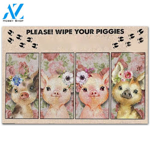 Personalized Wipe Your Piggies Baby Piggy Floral Animal Doormat Welcome Mat Farm Rug Farmer House Decor Housewarming Gift Gift for Famer Friend Family Gift for Pig Lover Farm Animal Lovers
